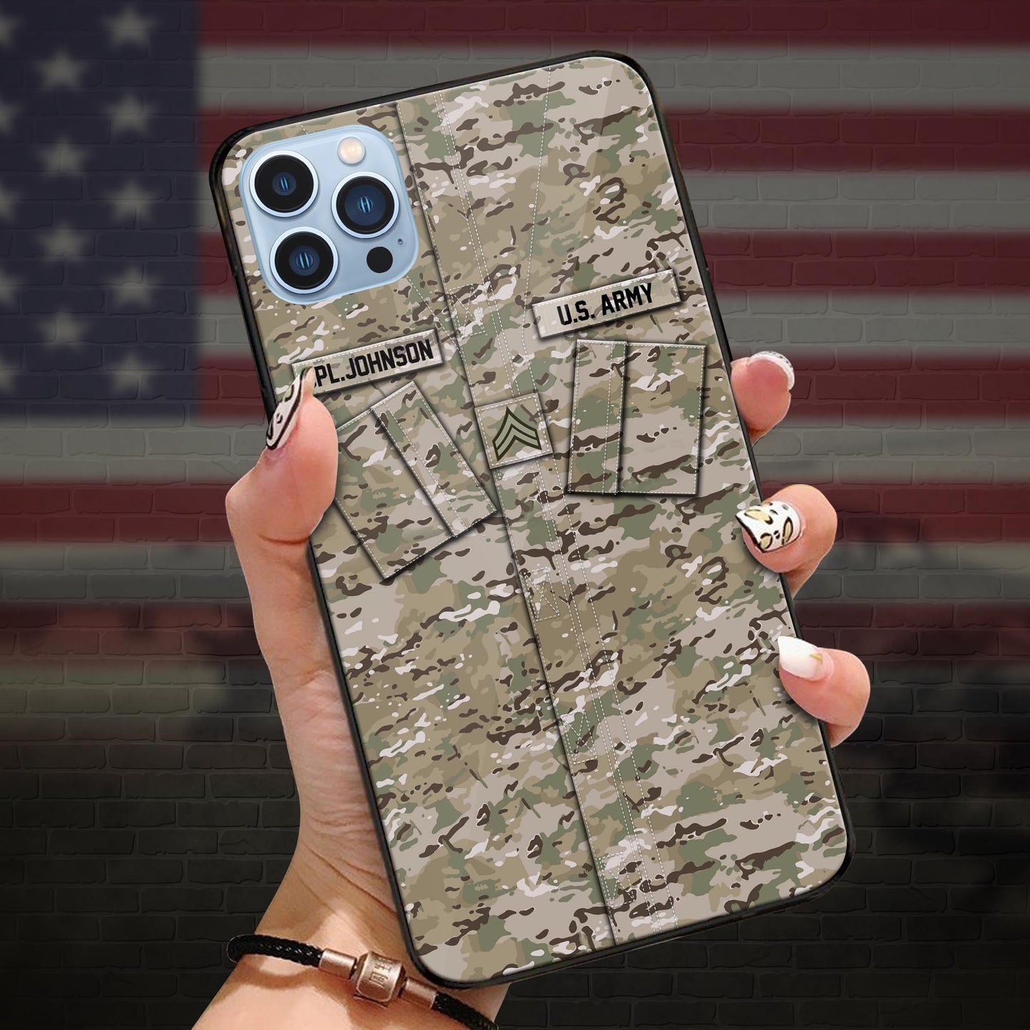 US ARMY Veteran Military Phone Case Custom Name And Rank, Camo Phone Case, Gifts For Veteran ETRG-37893