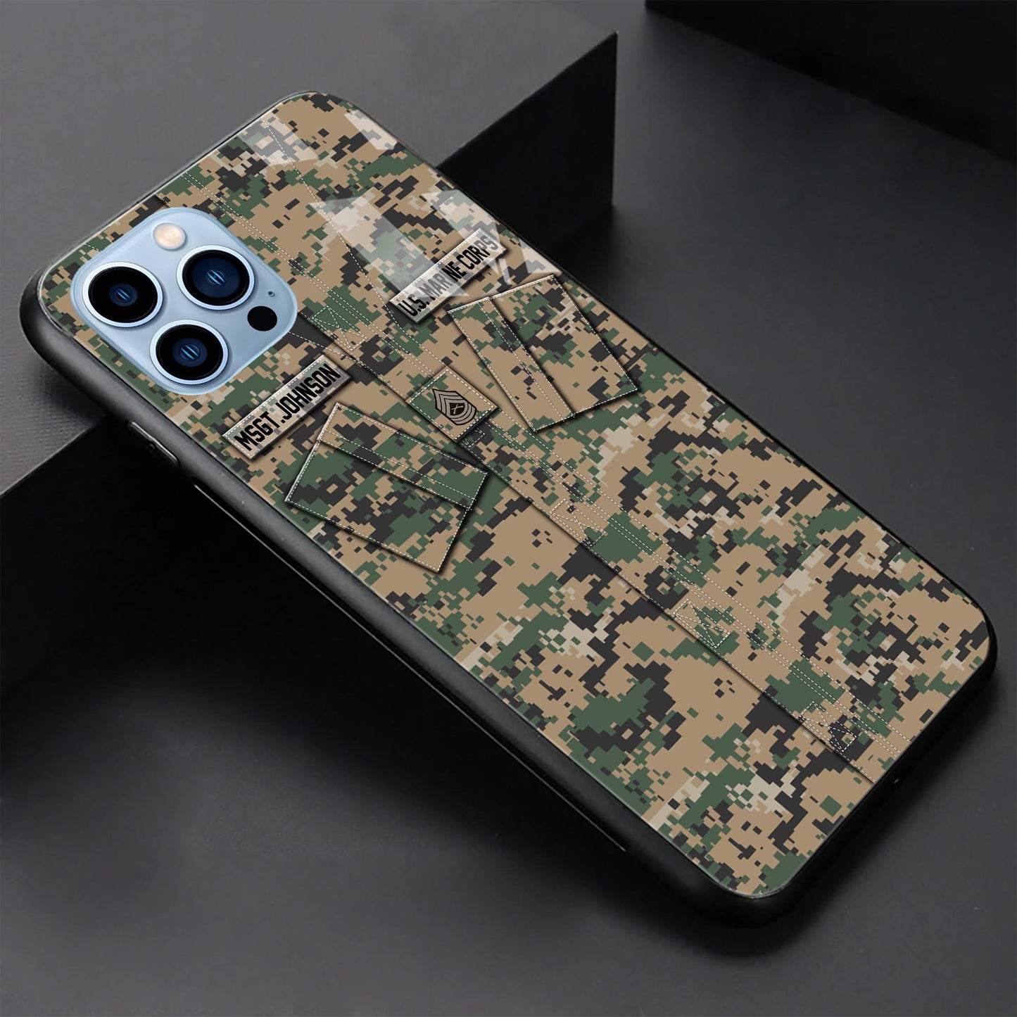 US MARINE CORPS Veteran Military Phone Case Custom Name And Rank, Camo Phone Case, Gifts For Veteran ETRG-37893