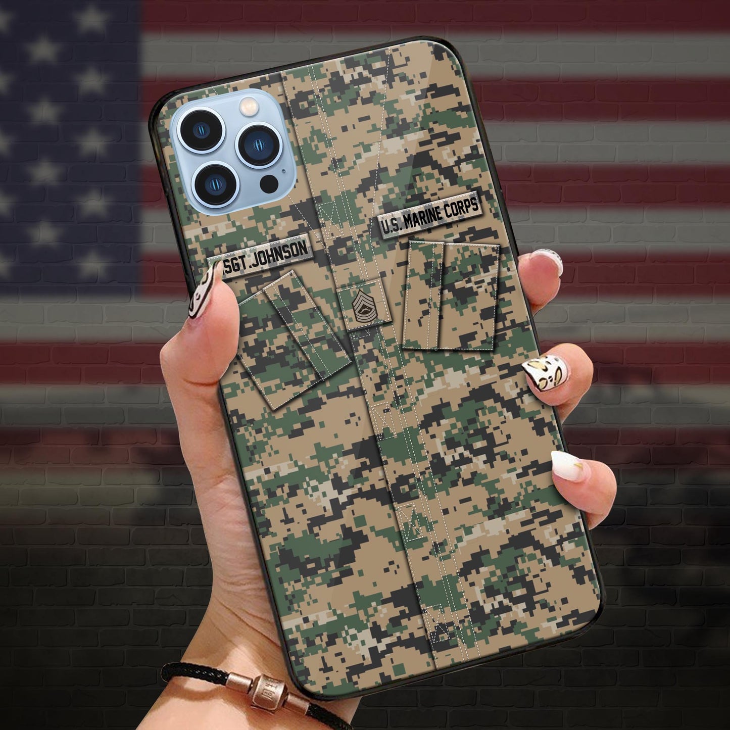 US MARINE CORPS Veteran Military Phone Case Custom Name And Rank, Camo Phone Case, Gifts For Veteran ETRG-37893