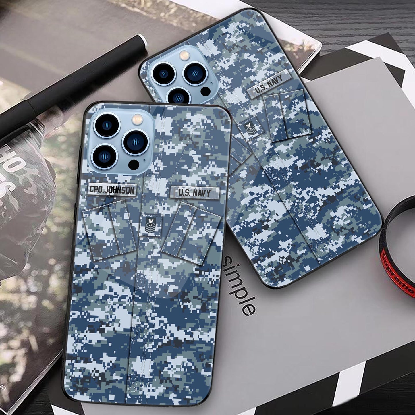 US NAVY Veteran Military Phone Case Custom Name And Rank, Camo Phone Case, Gifts For Veteran ETRG-37893