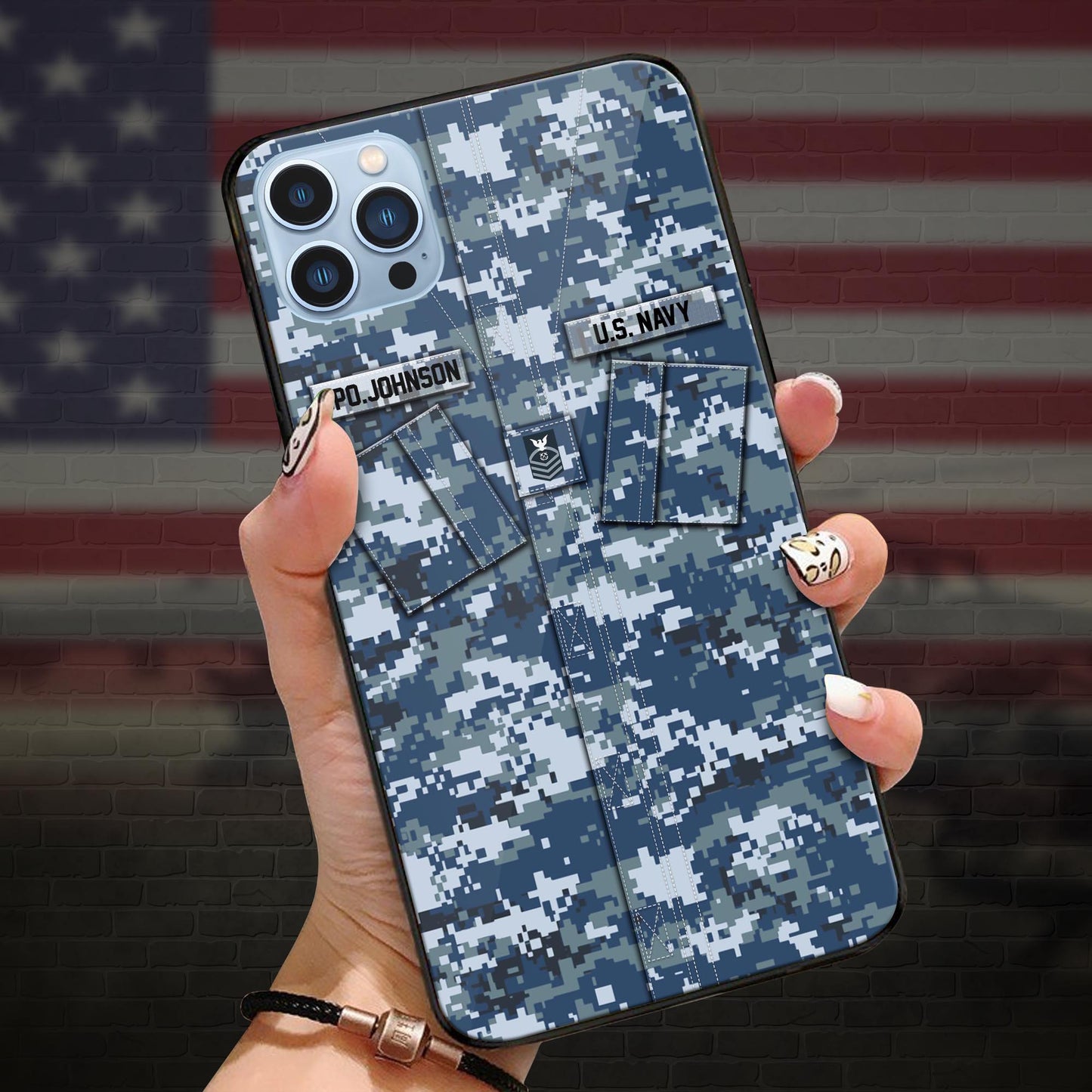 US NAVY Veteran Military Phone Case Custom Name And Rank, Camo Phone Case, Gifts For Veteran ETRG-37893