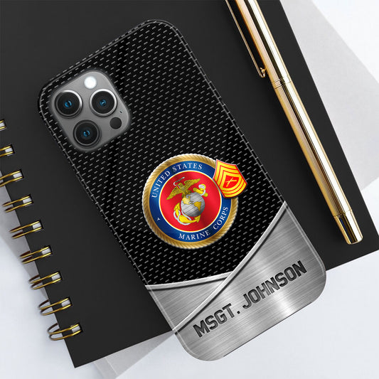 US MARINE CORPS Phone Case Custom Your Name And Rank, US Military Phone Case, Proudly Served, Custom Gift For Veteran ETRG-44323