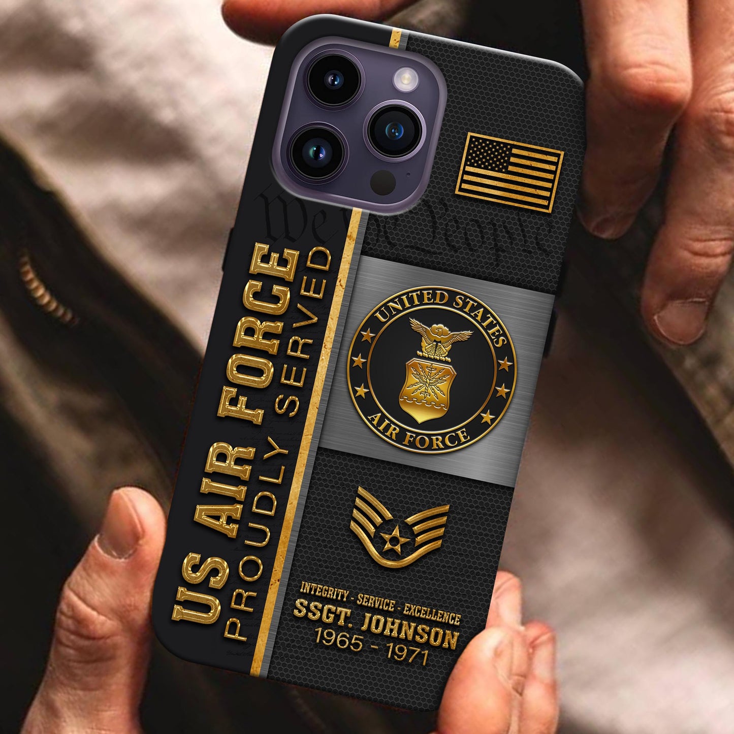 U.S. Air Force Military Proudly Served Phone Case Custom Rank, Name And Year, US Military Veteran Gifts ETRG-54206