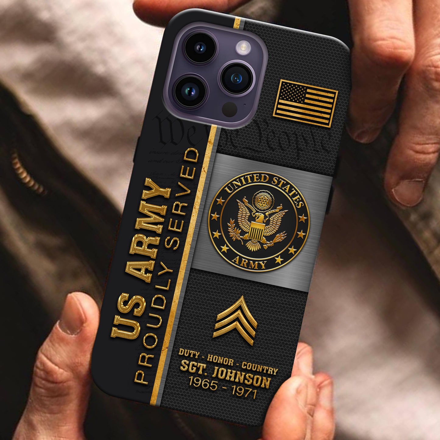 U.S. Army Military Proudly Served Phone Case Custom Rank, Name And Year, US Military Veteran Gifts ETRG-54206