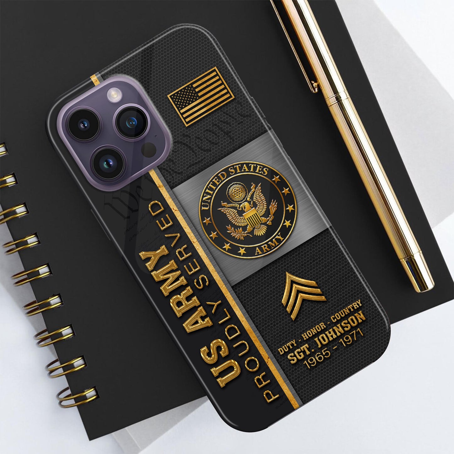 U.S. Army Military Proudly Served Phone Case Custom Rank, Name And Year, US Military Veteran Gifts ETRG-54206