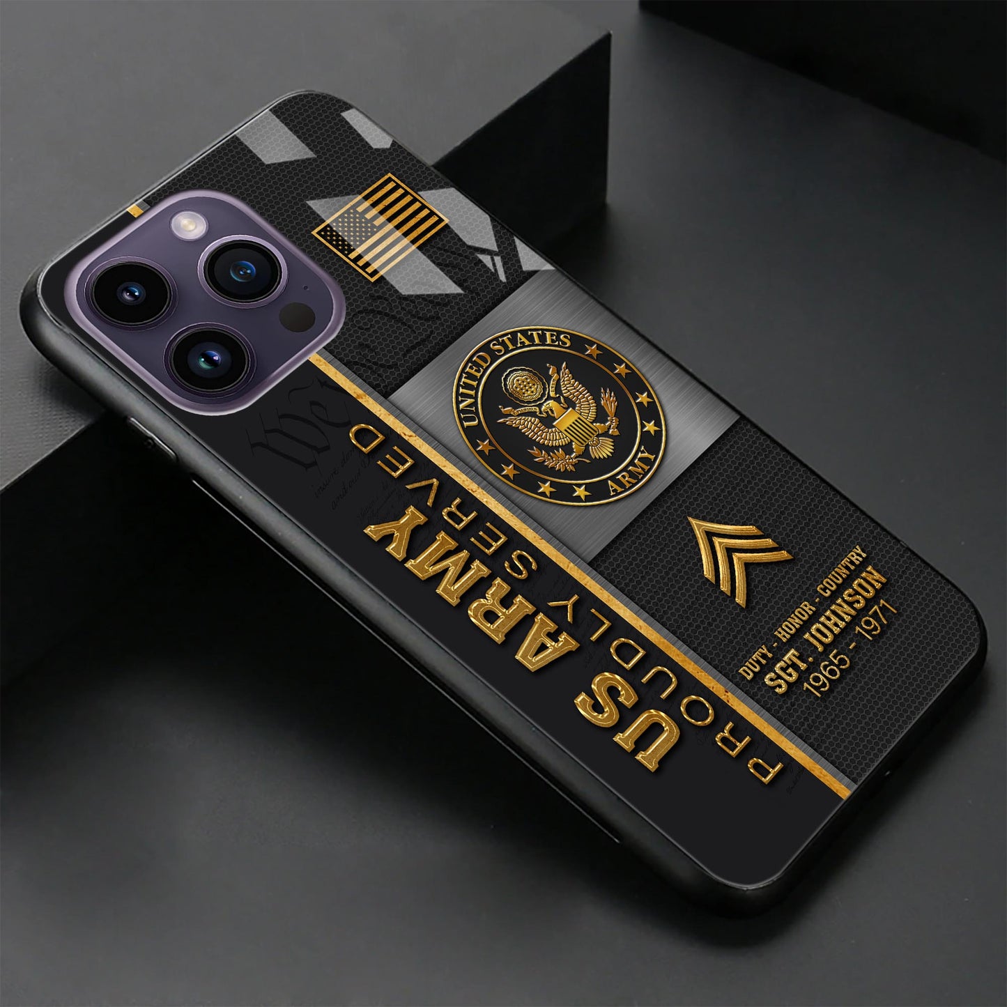 U.S. Army Military Proudly Served Phone Case Custom Rank, Name And Year, US Military Veteran Gifts ETRG-54206