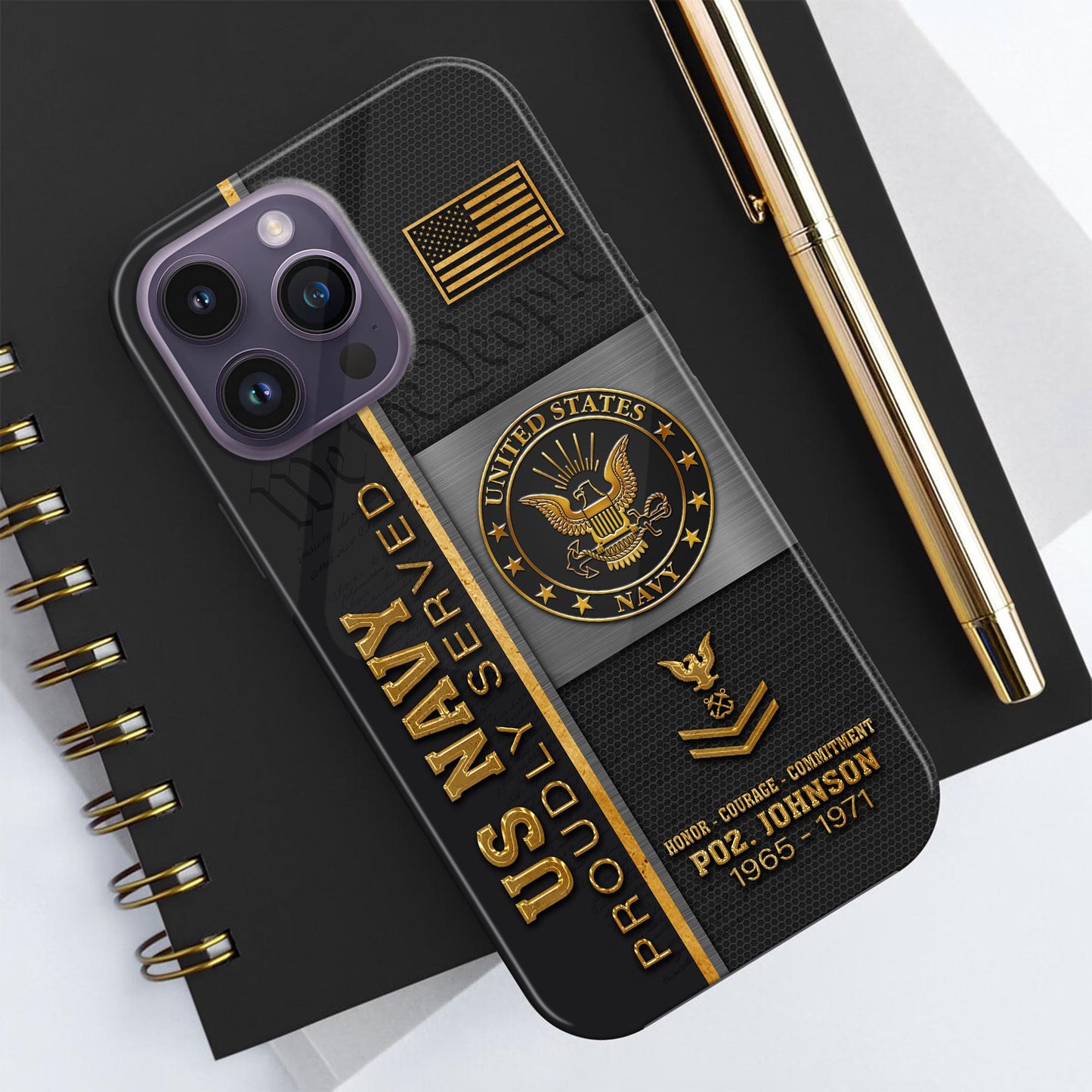 U.S. Navy Military Proudly Served Phone Case Custom Rank, Name And Year, US Military Veteran Gifts ETRG-54206