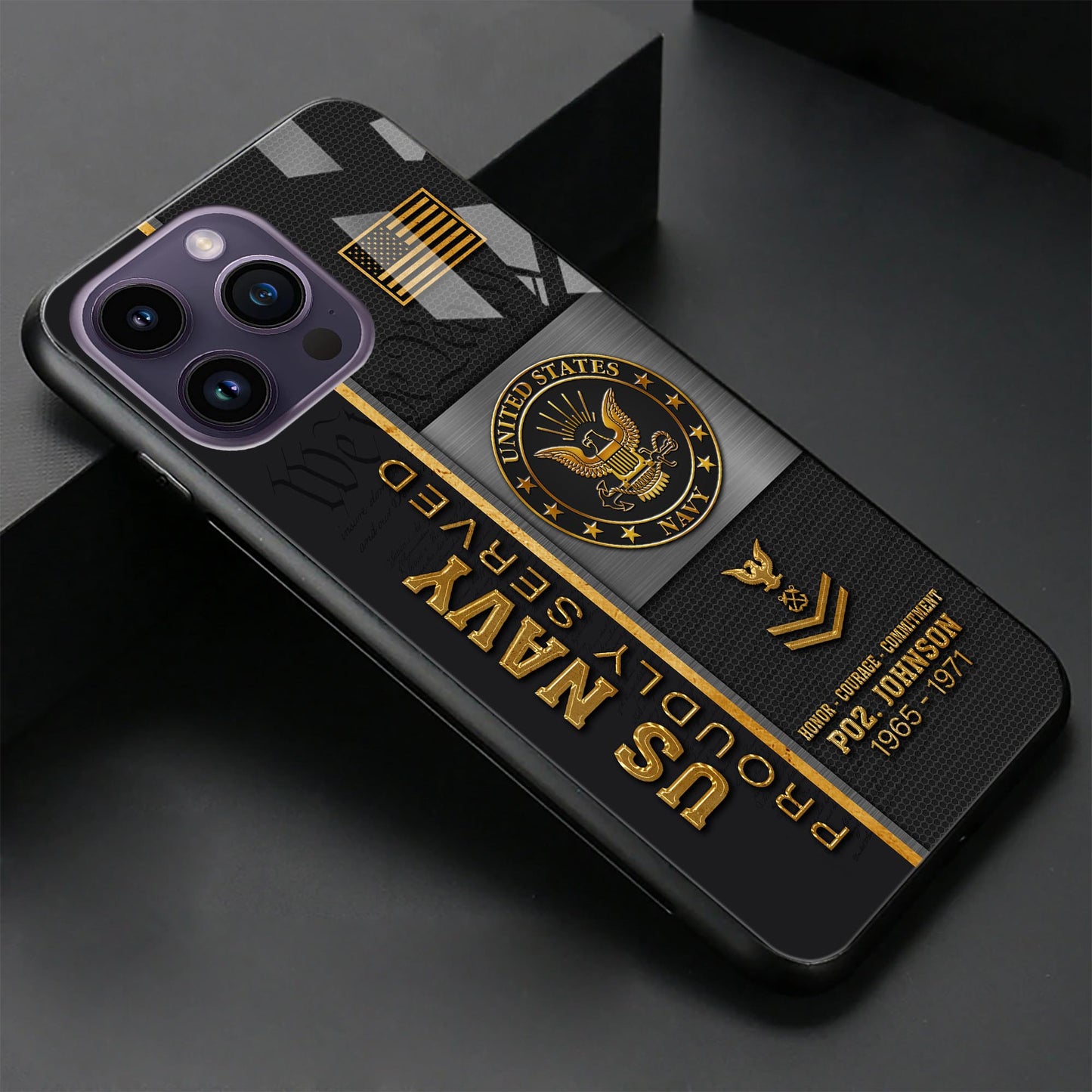 U.S. Navy Military Proudly Served Phone Case Custom Rank, Name And Year, US Military Veteran Gifts ETRG-54206