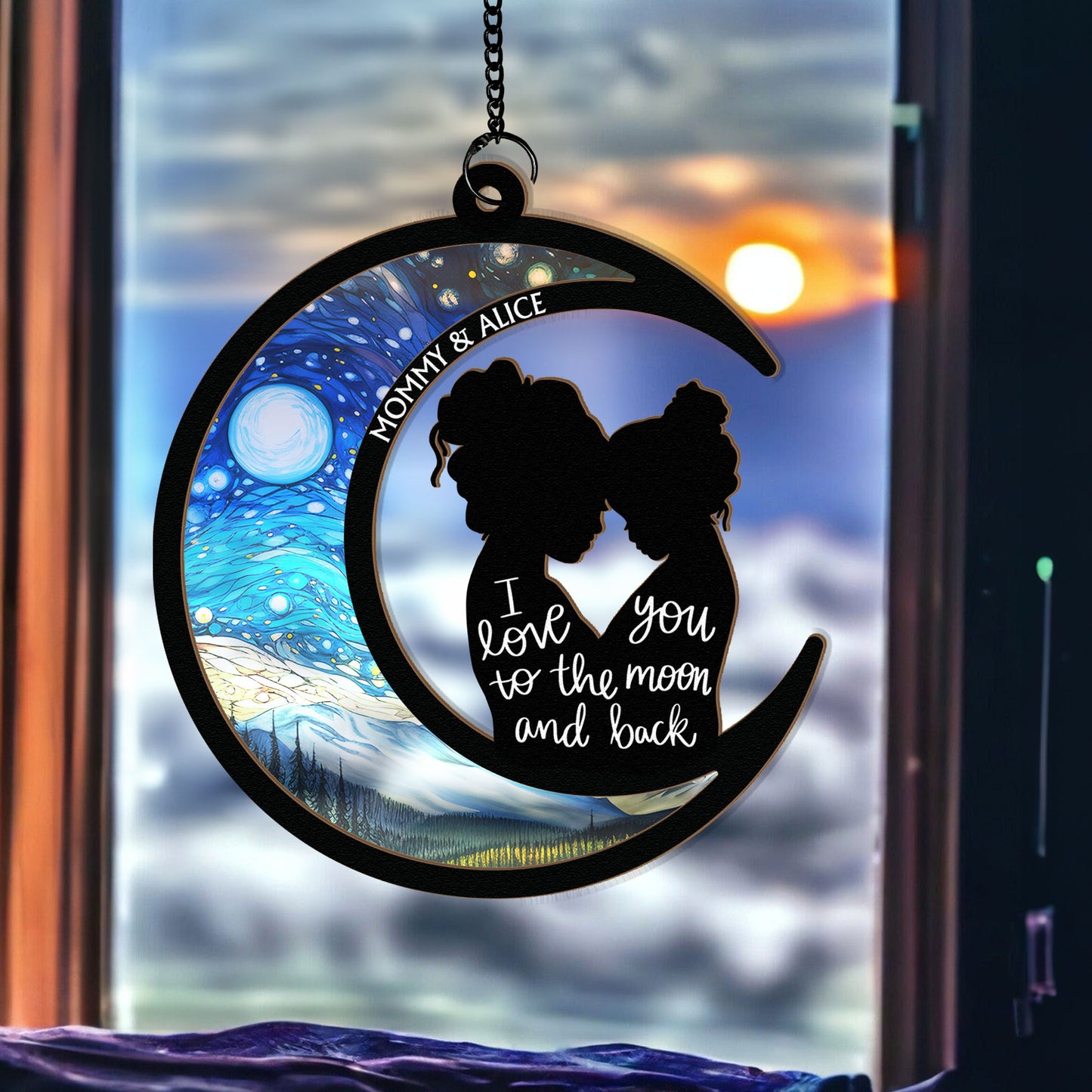 I Love You To The Moon and Back - Mother and Child | Personalized Window Hanging Suncatcher | Mother's Day Gifts from Daughter, Son, Husband