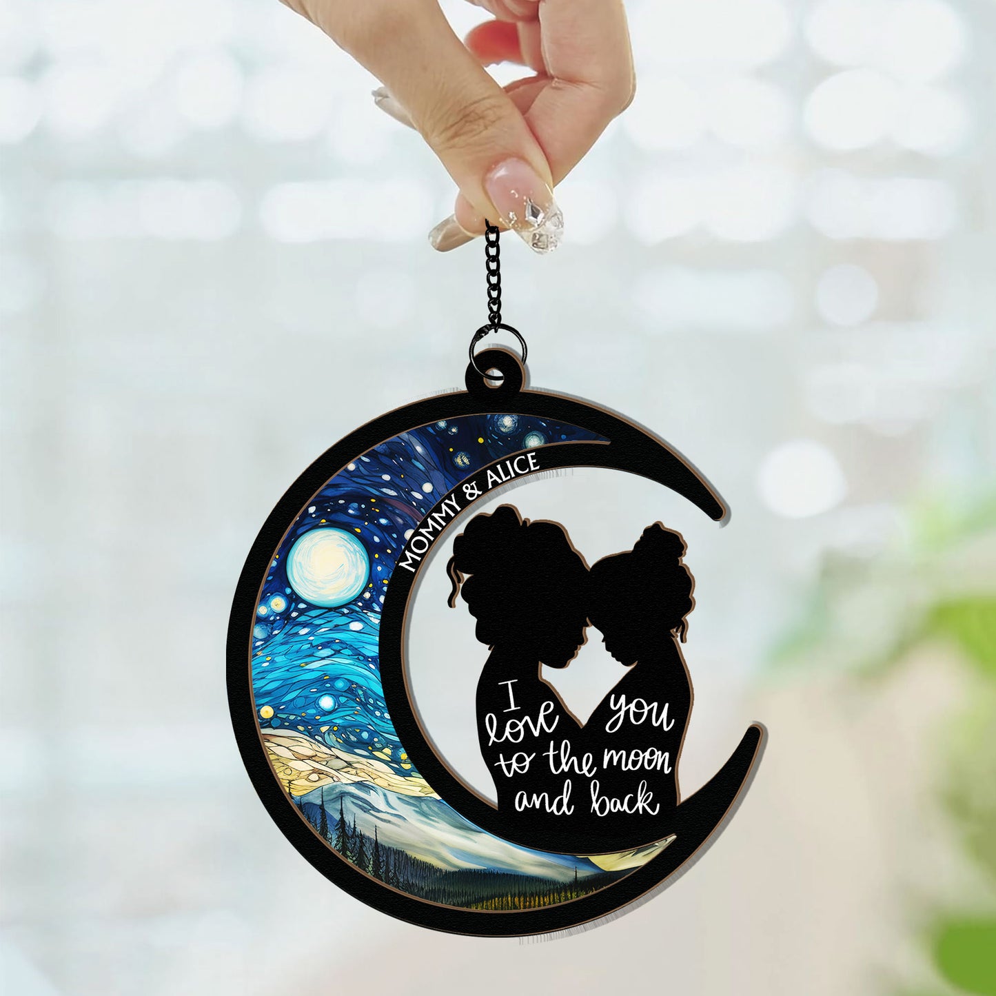 I Love You To The Moon and Back - Mother and Child | Personalized Window Hanging Suncatcher | Mother's Day Gifts from Daughter, Son, Husband