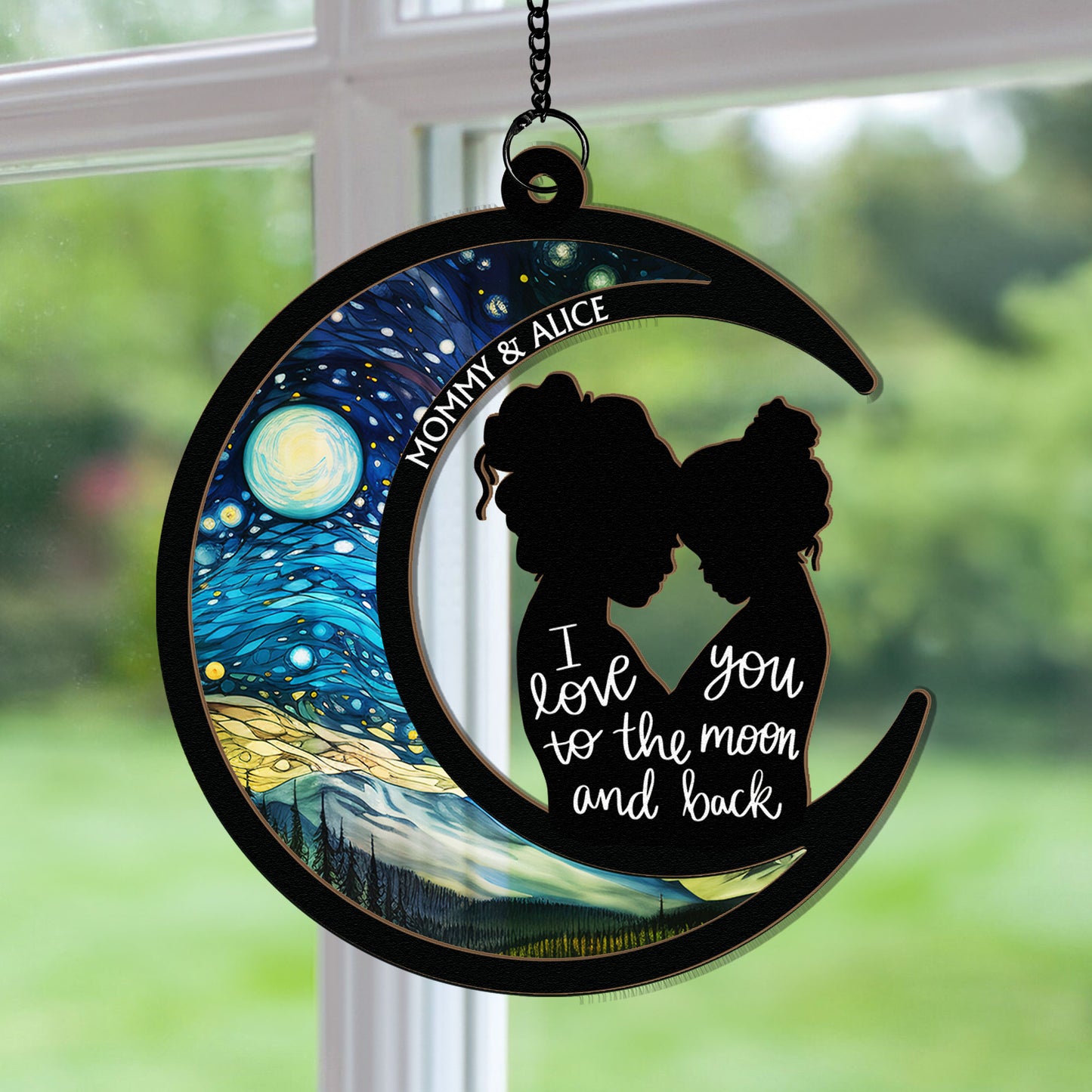 I Love You To The Moon and Back - Mother and Child | Personalized Window Hanging Suncatcher | Mother's Day Gifts from Daughter, Son, Husband