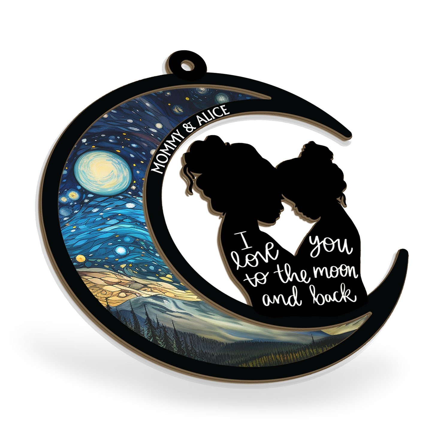 I Love You To The Moon and Back - Mother and Child | Personalized Window Hanging Suncatcher | Mother's Day Gifts from Daughter, Son, Husband