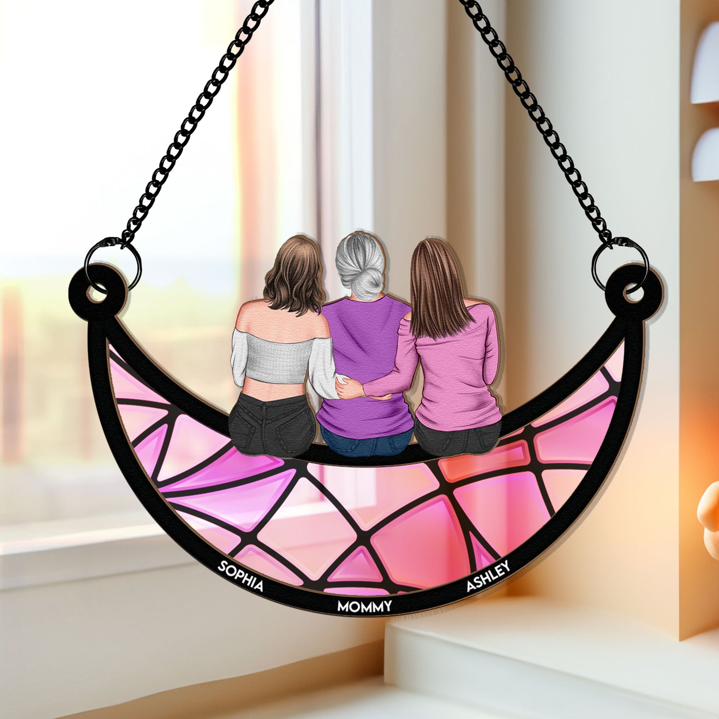 Mother Daughter On Moon Suncatcher, Personalized Window Hanging From Daughter, Custom Mum & Daughter, Mother's Day Gift for Mom, Grandma