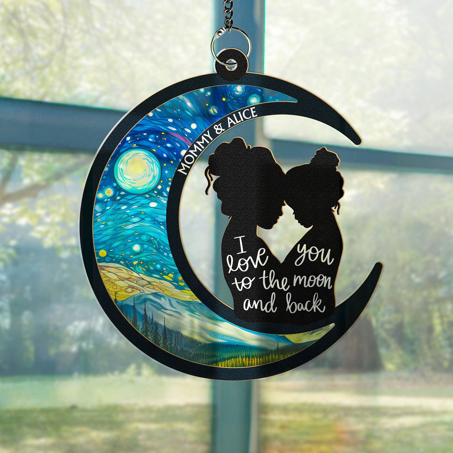 I Love You To The Moon and Back - Mother and Child | Personalized Window Hanging Suncatcher | Mother's Day Gifts from Daughter, Son, Husband