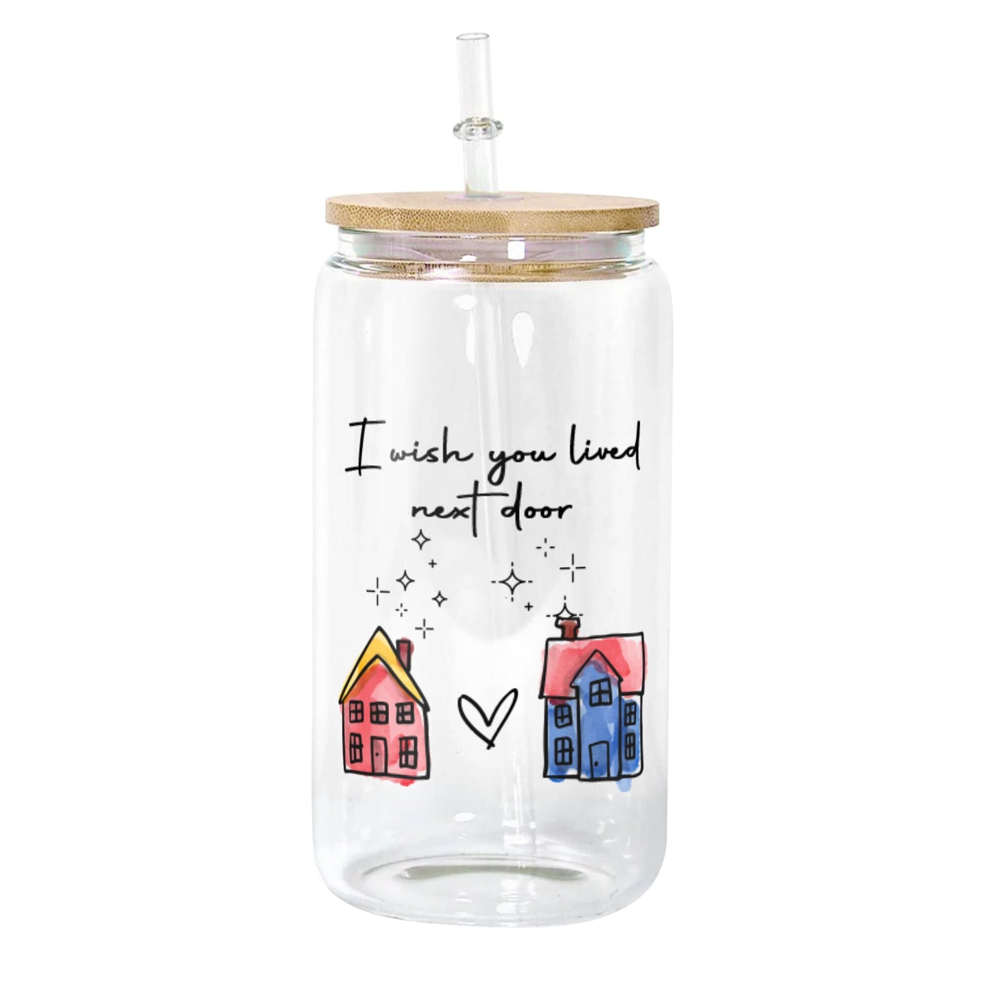 Personalized Best Friend Glass Glass Can - Long Distance Friendship Gift - Friendship Long Distance - I Wish You Lived Next Door Bestie BFF