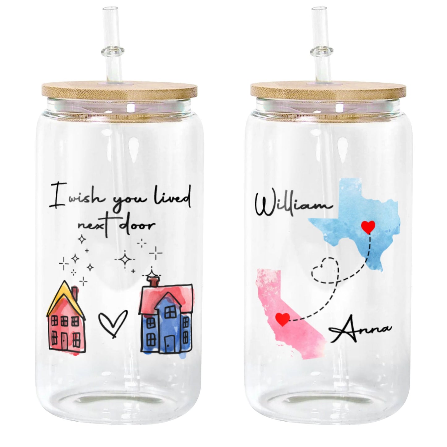 Personalized Best Friend Glass Glass Can - Long Distance Friendship Gift - Friendship Long Distance - I Wish You Lived Next Door Bestie BFF