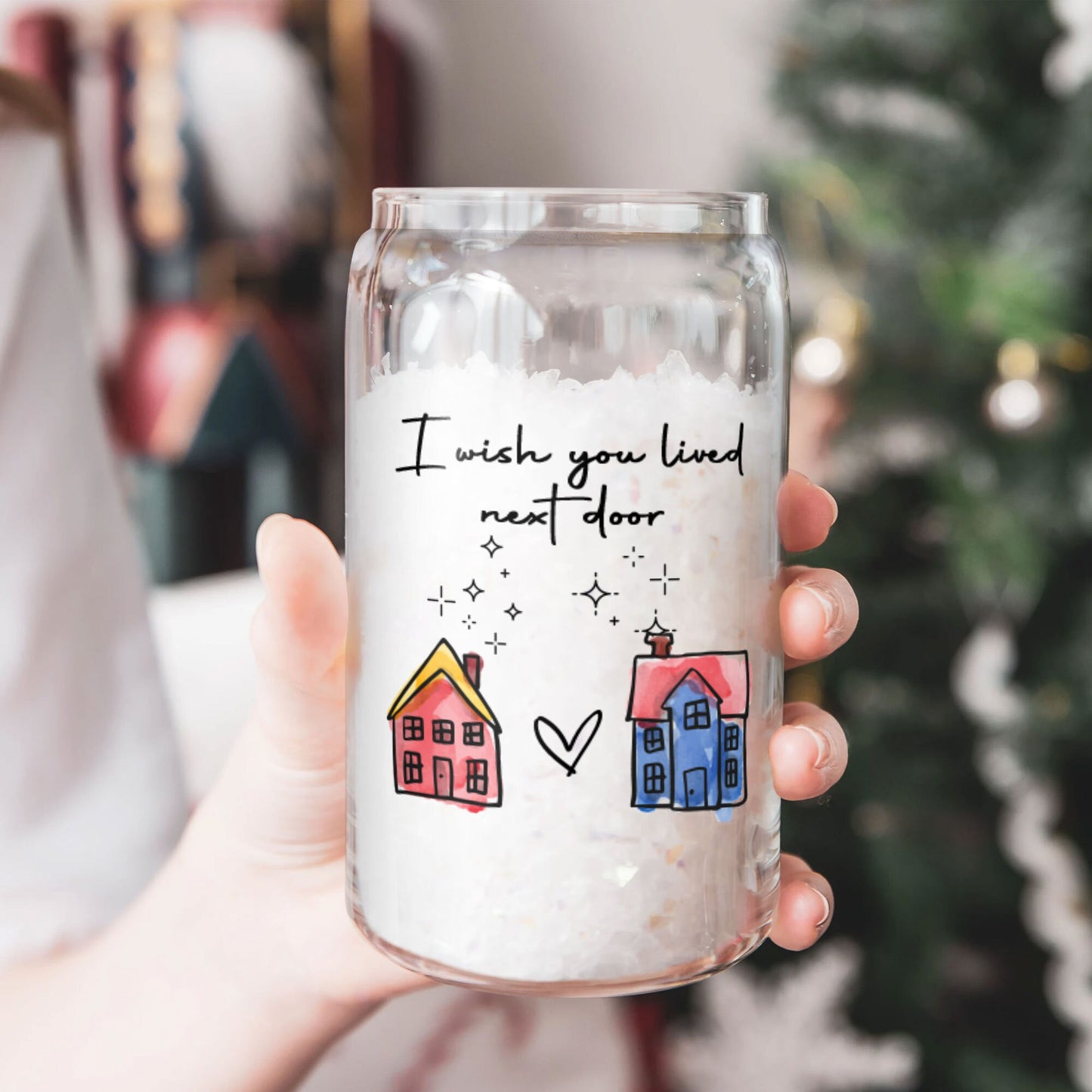 Personalized Best Friend Glass Glass Can - Long Distance Friendship Gift - Friendship Long Distance - I Wish You Lived Next Door Bestie BFF