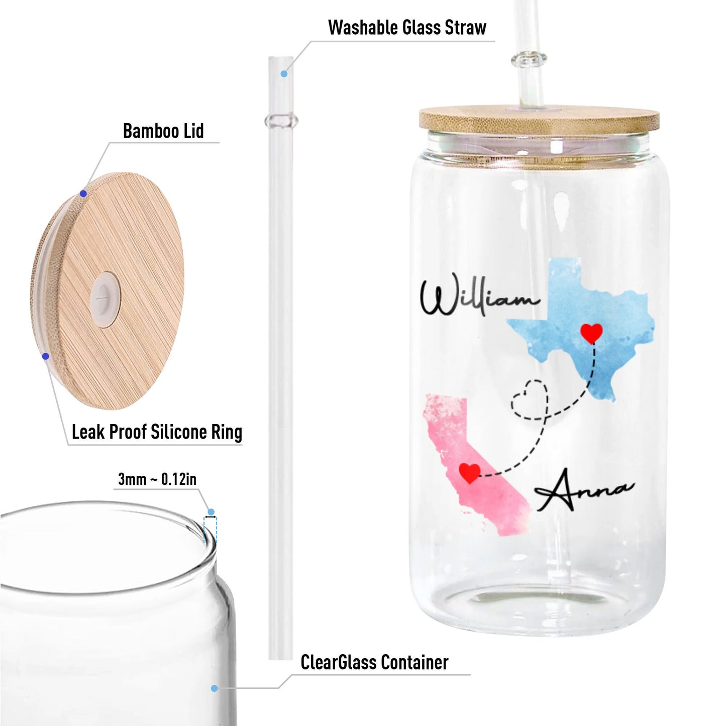 Personalized Best Friend Glass Glass Can - Long Distance Friendship Gift - Friendship Long Distance - I Wish You Lived Next Door Bestie BFF