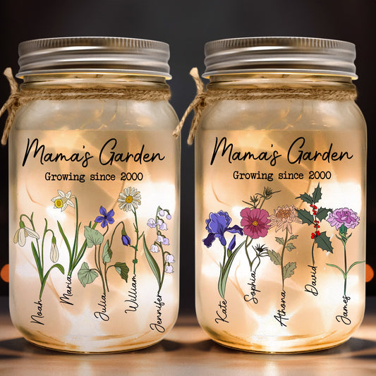 Mama's Garden Mason Jar Light, Personalized Night Light, Mothers Day Gifts For Grandma, Gifts For Mom, Nana, Nanny, Custom Kids Names