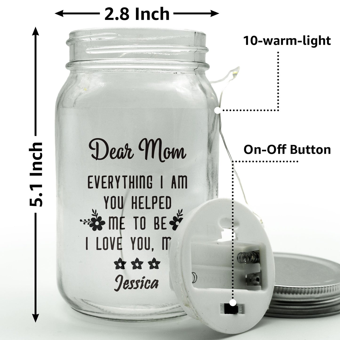 Dear Mom, Everything I Am You Helped Me To Be, Personalized Mother & Children Mason Jar Night Light, Mothers Day Gift for Her