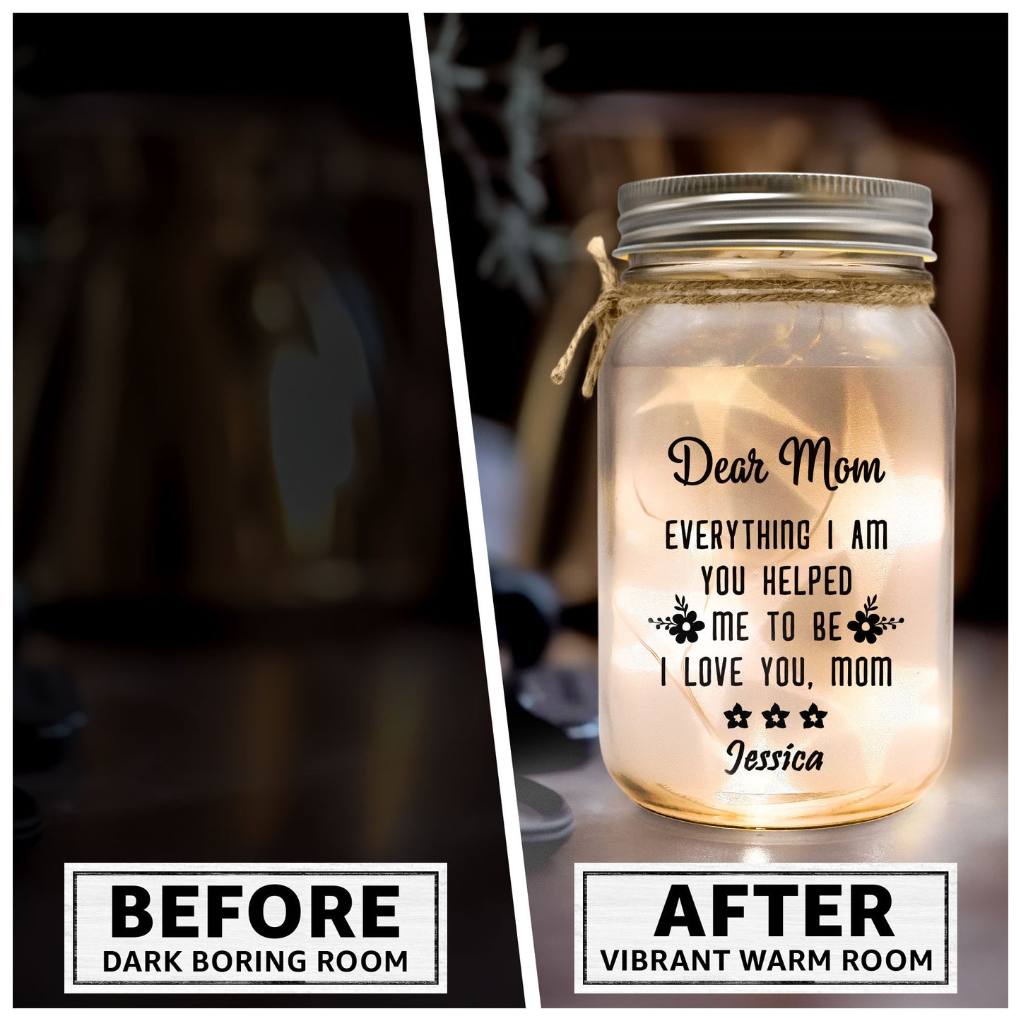 Dear Mom, Everything I Am You Helped Me To Be, Personalized Mother & Children Mason Jar Night Light, Mothers Day Gift for Her