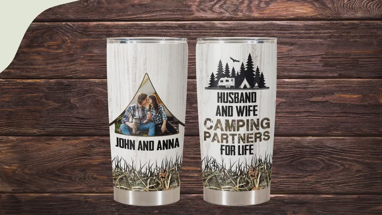 Personalized Husband And Wife Camping Partner For Life Tumbler - Gift for Camp Husband and Wife