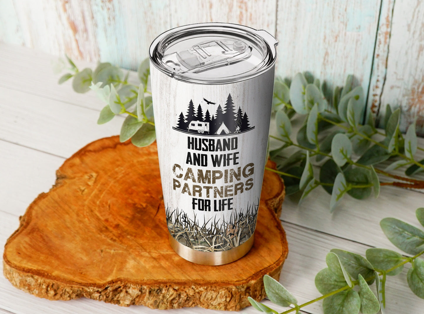 Personalized Husband And Wife Camping Partner For Life Tumbler - Gift for Camp Husband and Wife