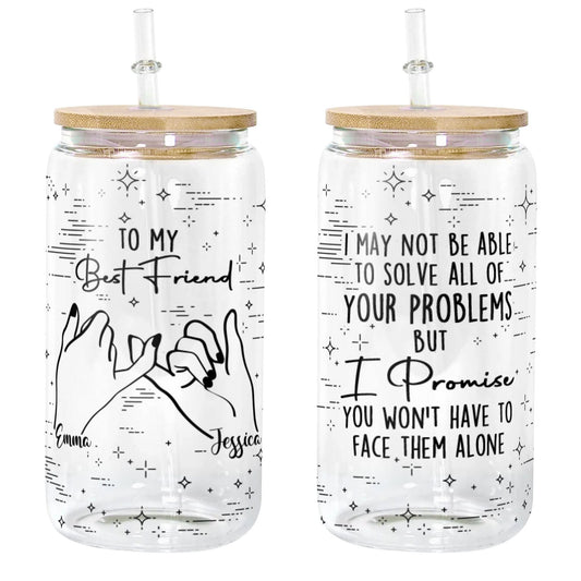 Personalized To my Best Friend Glass Glass Can - Long Distance Friendship Gift - Pinky Promise Besties With Custom Names Bestie BFF Gift