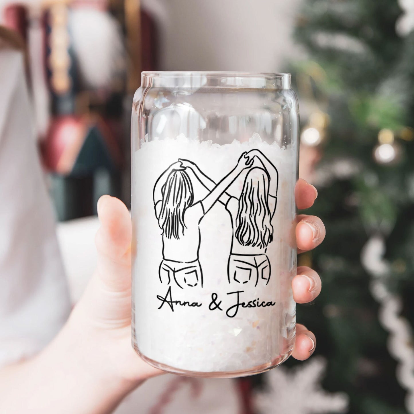 Personalized To my Best Friend Glass Glass Can - Long Distance Friendship Gift - Custom Names Bestie BFF Gift