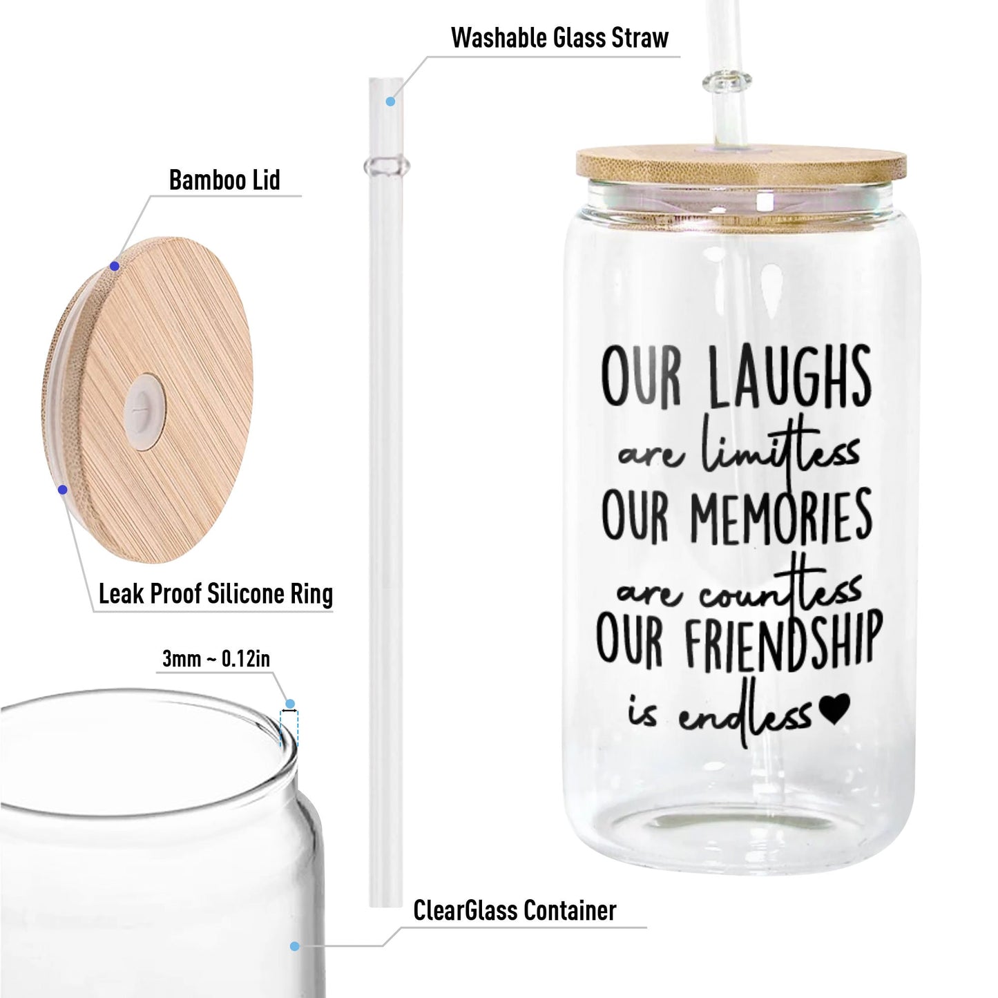 Personalized To my Best Friend Glass Glass Can - Long Distance Friendship Gift - Custom Names Bestie BFF Gift