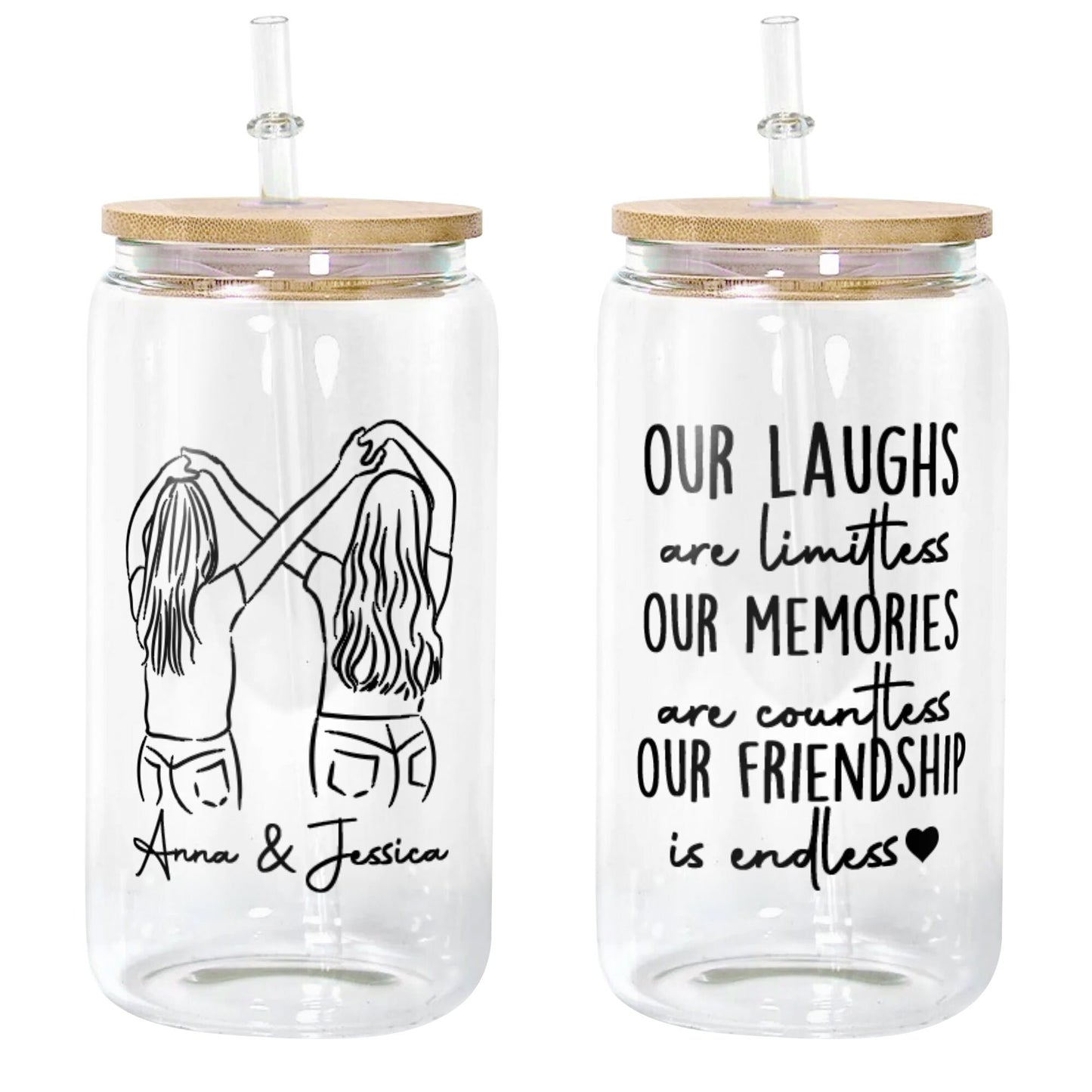 Personalized To my Best Friend Glass Glass Can - Long Distance Friendship Gift - Custom Names Bestie BFF Gift