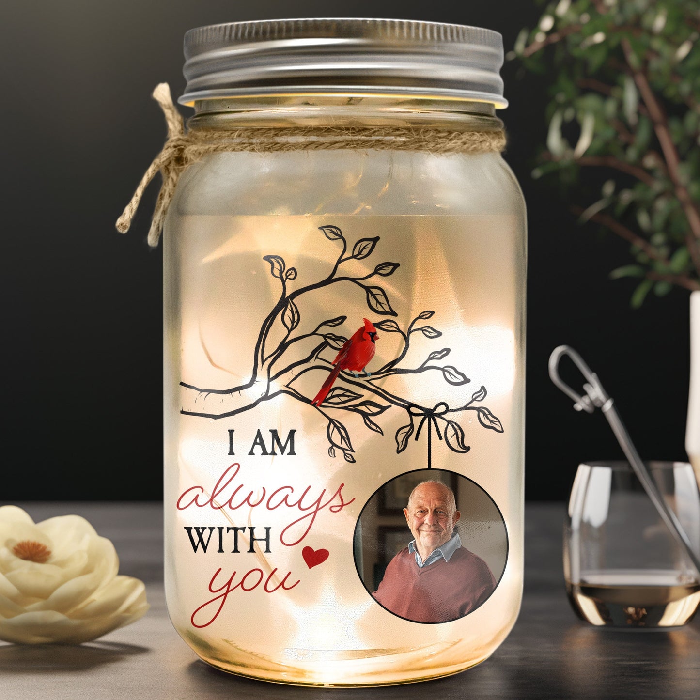 Personalized Mason Jar Photo Light Memorial Gifts for Family Members, Sympathy Gift for Loss Dad Loss Mom, Bereavement Gift, Pet Loss