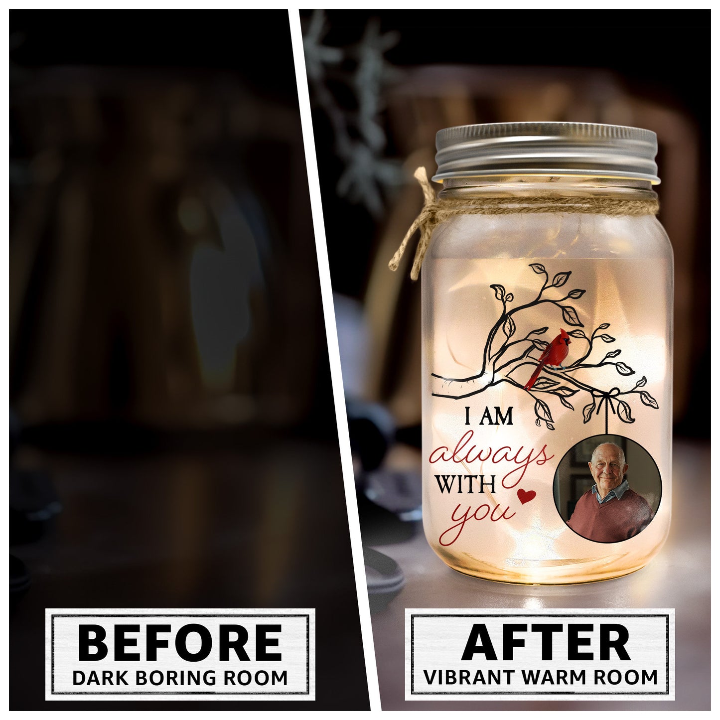 Personalized Mason Jar Photo Light Memorial Gifts for Family Members, Sympathy Gift for Loss Dad Loss Mom, Bereavement Gift, Pet Loss