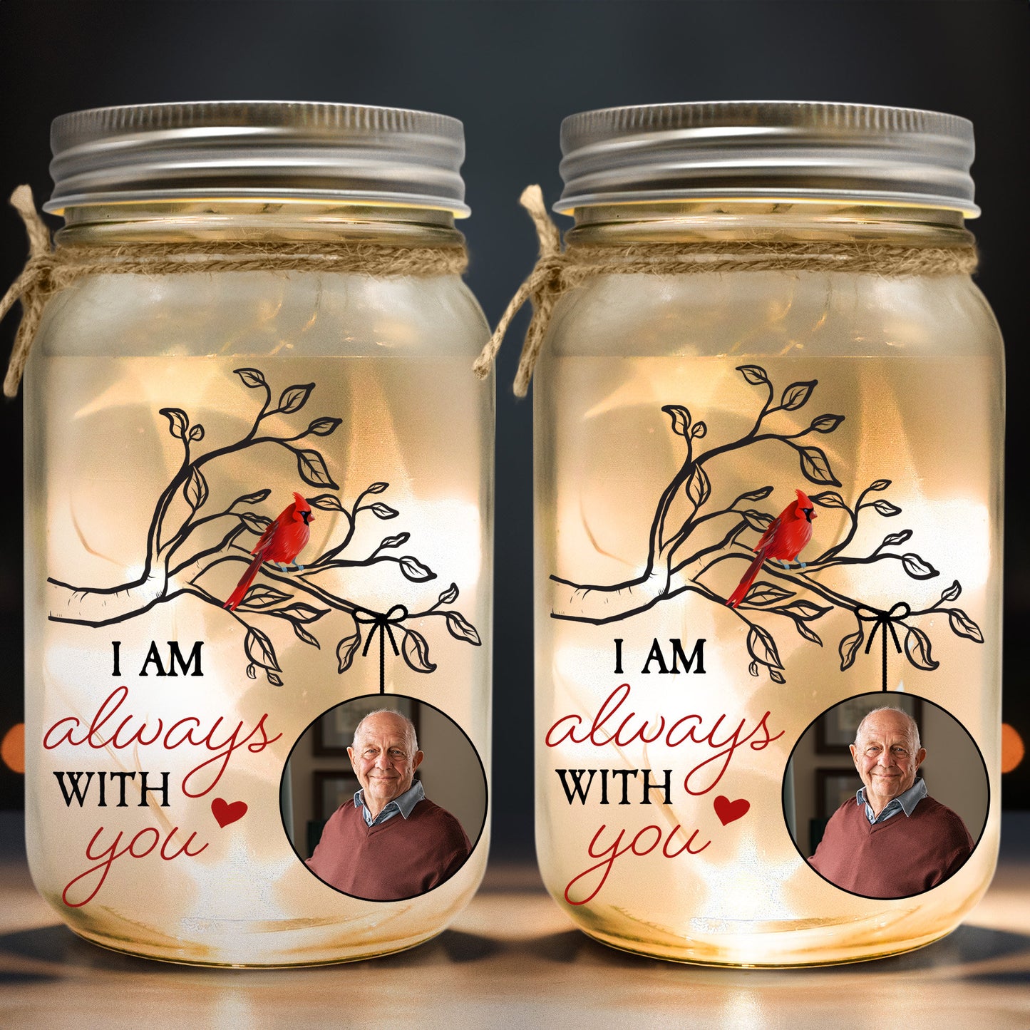 Personalized Mason Jar Photo Light Memorial Gifts for Family Members, Sympathy Gift for Loss Dad Loss Mom, Bereavement Gift, Pet Loss