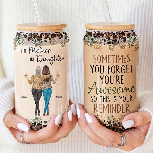 Like Mother Daughter Coffee Cups with Lid & Straw, Personalized Glass Can From Daughter, Custom Mum and Daughter Gift, Mother's Day Gift